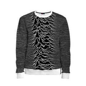 Детский свитшот 3D с принтом Joy Division. Unknown Pleasures в Кировске, 100% полиэстер | свободная посадка, прямой крой, мягкая тканевая резинка на рукавах и понизу свитшота | Тематика изображения на принте: joy division | альбом | волны | горы | линии | обложка | панк | рок