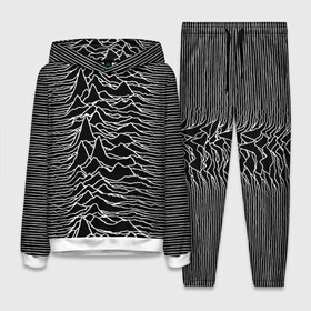 Женский костюм 3D (с толстовкой) с принтом Joy Division. Unknown Pleasures в Кировске,  |  | Тематика изображения на принте: joy division | альбом | волны | горы | линии | обложка | панк | рок