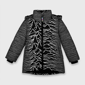 Зимняя куртка для девочек 3D с принтом Joy Division Unknown Pleasures в Кировске, ткань верха — 100% полиэстер; подклад — 100% полиэстер, утеплитель — 100% полиэстер. | длина ниже бедра, удлиненная спинка, воротник стойка и отстегивающийся капюшон. Есть боковые карманы с листочкой на кнопках, утяжки по низу изделия и внутренний карман на молнии. 

Предусмотрены светоотражающий принт на спинке, радужный светоотражающий элемент на пуллере молнии и на резинке для утяжки. | joy division | альбом | волны | горы | линии | обложка | панк | рок