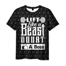 Мужская футболка 3D с принтом Lift Like A Beast Squat в Кировске, 100% полиэфир | прямой крой, круглый вырез горловины, длина до линии бедер | 