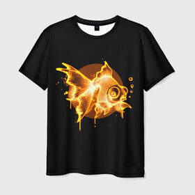 Мужская футболка 3D с принтом Золотая рыбка в Кировске, 100% полиэфир | прямой крой, круглый вырез горловины, длина до линии бедер | агрессивные | арт | веселые | дыым | интересные | новинки | огонь | пламя | популярное | узор