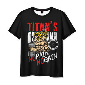 Мужская футболка 3D с принтом Titans Gym в Кировске, 100% полиэфир | прямой крой, круглый вырез горловины, длина до линии бедер | Тематика изображения на принте: dragon ball | no pain no gain | аниме | драгон болл