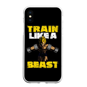 Чехол для iPhone XS Max матовый с принтом Train Like a Beast в Кировске, Силикон | Область печати: задняя сторона чехла, без боковых панелей | dragon ball | strong | workout | воркаут | драгон бол