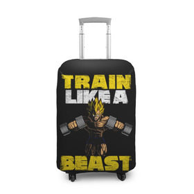 Чехол для чемодана 3D с принтом Train Like a Beast в Кировске, 86% полиэфир, 14% спандекс | двустороннее нанесение принта, прорези для ручек и колес | dragon ball | strong | workout | воркаут | драгон бол