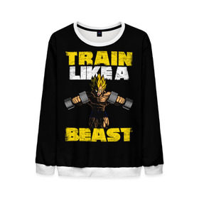 Мужской свитшот 3D с принтом Train Like a Beast в Кировске, 100% полиэстер с мягким внутренним слоем | круглый вырез горловины, мягкая резинка на манжетах и поясе, свободная посадка по фигуре | dragon ball | strong | workout | воркаут | драгон бол