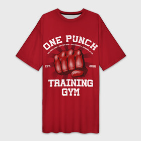 Платье-футболка 3D с принтом One Punch Gym в Кировске,  |  | Тематика изображения на принте: boxing | combat | fight | fighter | kickboxing | muay thai | wrestling | боец | бой | бокс | боксер | драка | кикбоксинг | май тай