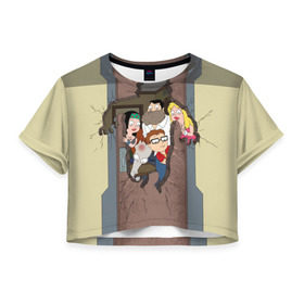 Женская футболка 3D укороченная с принтом American dad в Кировске, 100% полиэстер | круглая горловина, длина футболки до линии талии, рукава с отворотами | американский папаша | кино | киногерой | сезон | сериал | фильм