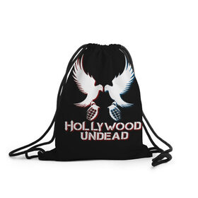 Рюкзак-мешок 3D с принтом Hollywood Undead в Кировске, 100% полиэстер | плотность ткани — 200 г/м2, размер — 35 х 45 см; лямки — толстые шнурки, застежка на шнуровке, без карманов и подкладки | Тематика изображения на принте: hollywood undead