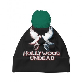 Шапка 3D c помпоном с принтом Hollywood Undead в Кировске, 100% полиэстер | универсальный размер, печать по всей поверхности изделия | hollywood undead