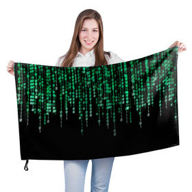 Флаг 3D с принтом Матрица в Кировске, 100% полиэстер | плотность ткани — 95 г/м2, размер — 67 х 109 см. Принт наносится с одной стороны | background | black | green | matrix | movie | numbers | зеленые | матрица | фильм | фон | цифры | черный