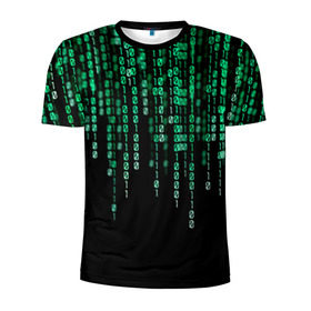 Мужская футболка 3D спортивная с принтом Матрица в Кировске, 100% полиэстер с улучшенными характеристиками | приталенный силуэт, круглая горловина, широкие плечи, сужается к линии бедра | background | black | green | matrix | movie | numbers | зеленые | матрица | фильм | фон | цифры | черный