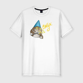 Мужская футболка премиум с принтом ВЖУХ котик в Кировске, 92% хлопок, 8% лайкра | приталенный силуэт, круглый вырез ворота, длина до линии бедра, короткий рукав | вжух | котик