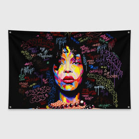Флаг-баннер с принтом Ямайка девушка в Кировске, 100% полиэстер | размер 67 х 109 см, плотность ткани — 95 г/м2; по краям флага есть четыре люверса для крепления | девушка | портрет | ямайка | яркий