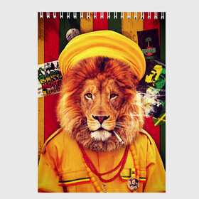 Скетчбук с принтом Ямайка лев в Кировске, 100% бумага
 | 48 листов, плотность листов — 100 г/м2, плотность картонной обложки — 250 г/м2. Листы скреплены сверху удобной пружинной спиралью | jamaica | lion
