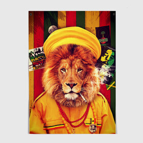 Постер с принтом Ямайка лев в Кировске, 100% бумага
 | бумага, плотность 150 мг. Матовая, но за счет высокого коэффициента гладкости имеет небольшой блеск и дает на свету блики, но в отличии от глянцевой бумаги не покрыта лаком | jamaica | lion