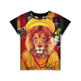 Детская футболка 3D с принтом Ямайка лев в Кировске, 100% гипоаллергенный полиэфир | прямой крой, круглый вырез горловины, длина до линии бедер, чуть спущенное плечо, ткань немного тянется | jamaica | lion