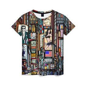 Женская футболка 3D с принтом Нью-Йорк Сити в Кировске, 100% полиэфир ( синтетическое хлопкоподобное полотно) | прямой крой, круглый вырез горловины, длина до линии бедер | арт | веселые | интересные | популярное | узор