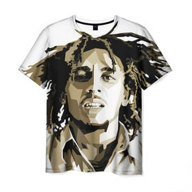 Мужская футболка 3D с принтом Ямайка, Боб Марли в Кировске, 100% полиэфир | прямой крой, круглый вырез горловины, длина до линии бедер | bob marley | reggae