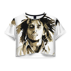 Женская футболка 3D укороченная с принтом Ямайка, Боб Марли в Кировске, 100% полиэстер | круглая горловина, длина футболки до линии талии, рукава с отворотами | bob marley | reggae
