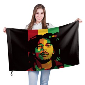 Флаг 3D с принтом Ямайка, Боб Марли в Кировске, 100% полиэстер | плотность ткани — 95 г/м2, размер — 67 х 109 см. Принт наносится с одной стороны | Тематика изображения на принте: bob marley | reggae | регги