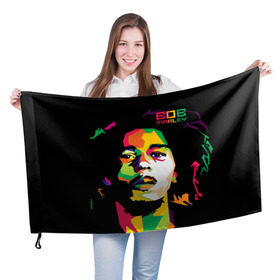 Флаг 3D с принтом Ямайка, Боб Марли в Кировске, 100% полиэстер | плотность ткани — 95 г/м2, размер — 67 х 109 см. Принт наносится с одной стороны | Тематика изображения на принте: reggae | регги