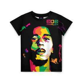 Детская футболка 3D с принтом Ямайка, Боб Марли в Кировске, 100% гипоаллергенный полиэфир | прямой крой, круглый вырез горловины, длина до линии бедер, чуть спущенное плечо, ткань немного тянется | Тематика изображения на принте: reggae | регги