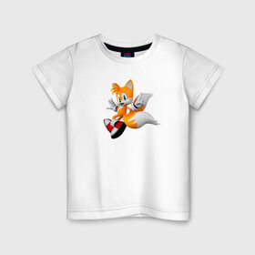 Детская футболка хлопок с принтом Лисенок Тейлз в Кировске, 100% хлопок | круглый вырез горловины, полуприлегающий силуэт, длина до линии бедер | майлз «тейлз» прауэр