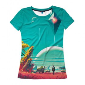 Женская футболка 3D с принтом No Man`s Sky 5 в Кировске, 100% полиэфир ( синтетическое хлопкоподобное полотно) | прямой крой, круглый вырез горловины, длина до линии бедер | no man sky | no mans sky | безлюдное небо | ноу мэнс скай
