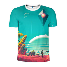 Мужская футболка 3D спортивная с принтом No Man`s Sky 5 в Кировске, 100% полиэстер с улучшенными характеристиками | приталенный силуэт, круглая горловина, широкие плечи, сужается к линии бедра | no man sky | no mans sky | безлюдное небо | ноу мэнс скай