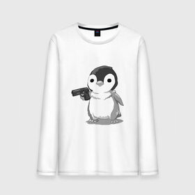 Мужской лонгслив хлопок с принтом пингвин в Кировске, 100% хлопок |  | gun | penguin | shotgun | tmblr | tumbler | пингвин | пистолет