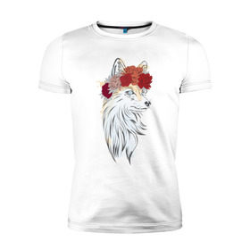 Мужская футболка премиум с принтом Лиса в Кировске, 92% хлопок, 8% лайкра | приталенный силуэт, круглый вырез ворота, длина до линии бедра, короткий рукав | fox | животные | лиса | лисичка | лисы | осень | рыжая | фыр фыр | цветы