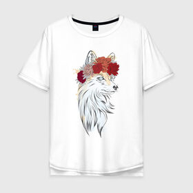Мужская футболка хлопок Oversize с принтом Лиса в Кировске, 100% хлопок | свободный крой, круглый ворот, “спинка” длиннее передней части | fox | животные | лиса | лисичка | лисы | осень | рыжая | фыр фыр | цветы