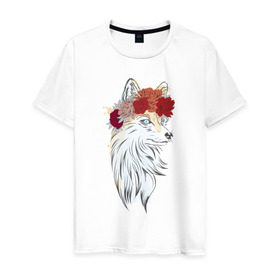 Мужская футболка хлопок с принтом Лиса в Кировске, 100% хлопок | прямой крой, круглый вырез горловины, длина до линии бедер, слегка спущенное плечо. | fox | животные | лиса | лисичка | лисы | осень | рыжая | фыр фыр | цветы