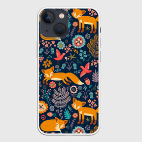 Чехол для iPhone 13 mini с принтом Лисички паттерн в Кировске,  |  | fox | животные | лиса | лисичка | лисы | осень | рыжая | фыр фыр | цветы