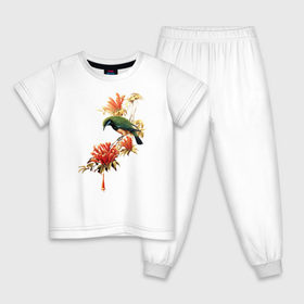 Детская пижама хлопок с принтом экзотическая птица в Кировске, 100% хлопок |  брюки и футболка прямого кроя, без карманов, на брюках мягкая резинка на поясе и по низу штанин
 | весна | девушкам | птицы | цветы