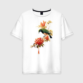 Женская футболка хлопок Oversize с принтом экзотическая птица в Кировске, 100% хлопок | свободный крой, круглый ворот, спущенный рукав, длина до линии бедер
 | весна | девушкам | птицы | цветы