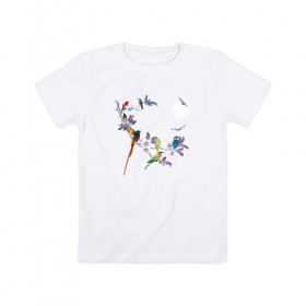 Детская футболка хлопок с принтом экзотические птицы в Кировске, 100% хлопок | круглый вырез горловины, полуприлегающий силуэт, длина до линии бедер | 8 марта | девушкам | птицы | экзотика