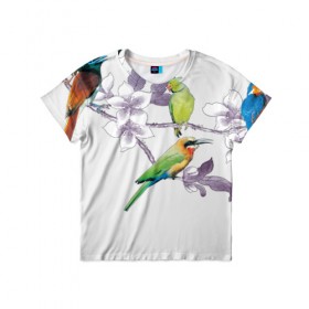 Детская футболка 3D с принтом экзотические птицы в Кировске, 100% гипоаллергенный полиэфир | прямой крой, круглый вырез горловины, длина до линии бедер, чуть спущенное плечо, ткань немного тянется | 8 марта | девушкам | птицы | экзотика