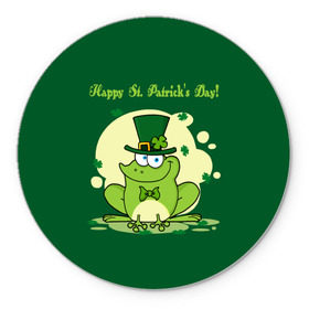 Коврик круглый с принтом Ирландия в Кировске, резина и полиэстер | круглая форма, изображение наносится на всю лицевую часть | clover | frog | green | happy st. patricks day | ireland | irish | moon | день святого патрика | зелёная | ирландец | ирландия | клевер | луна | лягушка | счастливый | шляпа