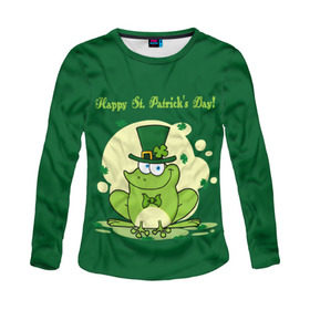 Женский лонгслив 3D с принтом Ирландия в Кировске, 100% полиэстер | длинные рукава, круглый вырез горловины, полуприлегающий силуэт | Тематика изображения на принте: clover | frog | green | happy st. patricks day | ireland | irish | moon | день святого патрика | зелёная | ирландец | ирландия | клевер | луна | лягушка | счастливый | шляпа