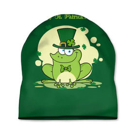 Шапка 3D с принтом Ирландия в Кировске, 100% полиэстер | универсальный размер, печать по всей поверхности изделия | Тематика изображения на принте: clover | frog | green | happy st. patricks day | ireland | irish | moon | день святого патрика | зелёная | ирландец | ирландия | клевер | луна | лягушка | счастливый | шляпа