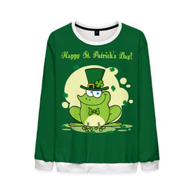 Мужской свитшот 3D с принтом Ирландия в Кировске, 100% полиэстер с мягким внутренним слоем | круглый вырез горловины, мягкая резинка на манжетах и поясе, свободная посадка по фигуре | Тематика изображения на принте: clover | frog | green | happy st. patricks day | ireland | irish | moon | день святого патрика | зелёная | ирландец | ирландия | клевер | луна | лягушка | счастливый | шляпа