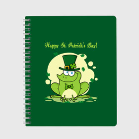 Тетрадь с принтом Ирландия в Кировске, 100% бумага | 48 листов, плотность листов — 60 г/м2, плотность картонной обложки — 250 г/м2. Листы скреплены сбоку удобной пружинной спиралью. Уголки страниц и обложки скругленные. Цвет линий — светло-серый
 | clover | frog | green | happy st. patricks day | ireland | irish | moon | день святого патрика | зелёная | ирландец | ирландия | клевер | луна | лягушка | счастливый | шляпа