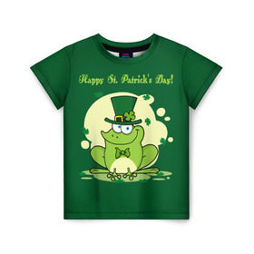 Детская футболка 3D с принтом Ирландия в Кировске, 100% гипоаллергенный полиэфир | прямой крой, круглый вырез горловины, длина до линии бедер, чуть спущенное плечо, ткань немного тянется | clover | frog | green | happy st. patricks day | ireland | irish | moon | день святого патрика | зелёная | ирландец | ирландия | клевер | луна | лягушка | счастливый | шляпа