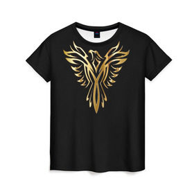 Женская футболка 3D с принтом Gold Phoenix в Кировске, 100% полиэфир ( синтетическое хлопкоподобное полотно) | прямой крой, круглый вырез горловины, длина до линии бедер | злато | золото | клюв | крылья | металл | орёл | птица | феникс