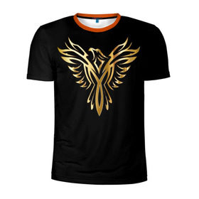 Мужская футболка 3D спортивная с принтом Gold Phoenix в Кировске, 100% полиэстер с улучшенными характеристиками | приталенный силуэт, круглая горловина, широкие плечи, сужается к линии бедра | злато | золото | клюв | крылья | металл | орёл | птица | феникс