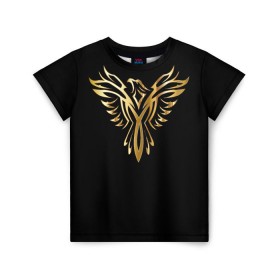 Детская футболка 3D с принтом Gold Phoenix в Кировске, 100% гипоаллергенный полиэфир | прямой крой, круглый вырез горловины, длина до линии бедер, чуть спущенное плечо, ткань немного тянется | злато | золото | клюв | крылья | металл | орёл | птица | феникс