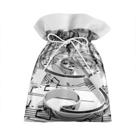 Подарочный 3D мешок с принтом Скрипичный ключ в Кировске, 100% полиэстер | Размер: 29*39 см | metal | mirrored | music | notes | sign | treble clef | зеркальный | знак | металл | музыка | ноты | скрипичный ключ