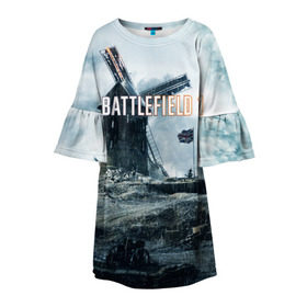 Детское платье 3D с принтом Battlefield 1 в Кировске, 100% полиэстер | прямой силуэт, чуть расширенный к низу. Круглая горловина, на рукавах — воланы | Тематика изображения на принте: батла | батлфилд
