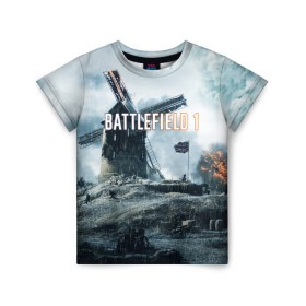 Детская футболка 3D с принтом Battlefield 1 в Кировске, 100% гипоаллергенный полиэфир | прямой крой, круглый вырез горловины, длина до линии бедер, чуть спущенное плечо, ткань немного тянется | батла | батлфилд